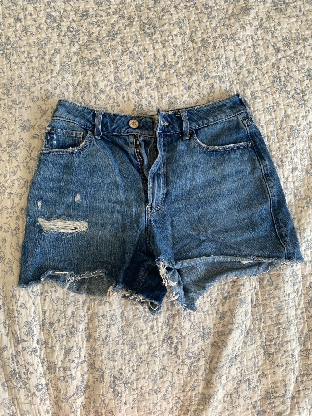 Hollister Medium Blue Distressed Denim Shorts